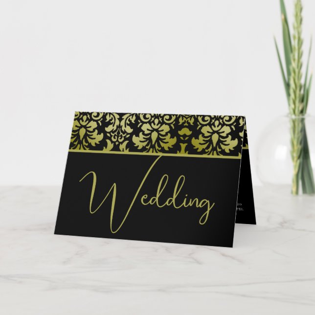 Invitación de Boda de Damasco Amarillo y Negro (Anverso)