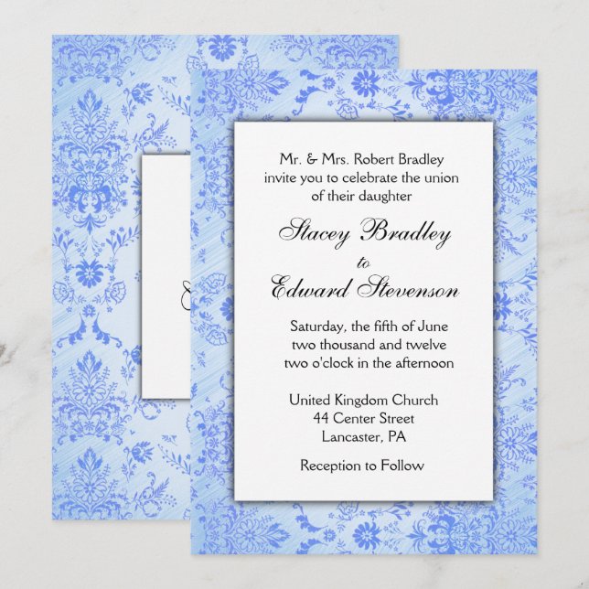 Invitación de boda de Damasco Azul (Anverso / Reverso)