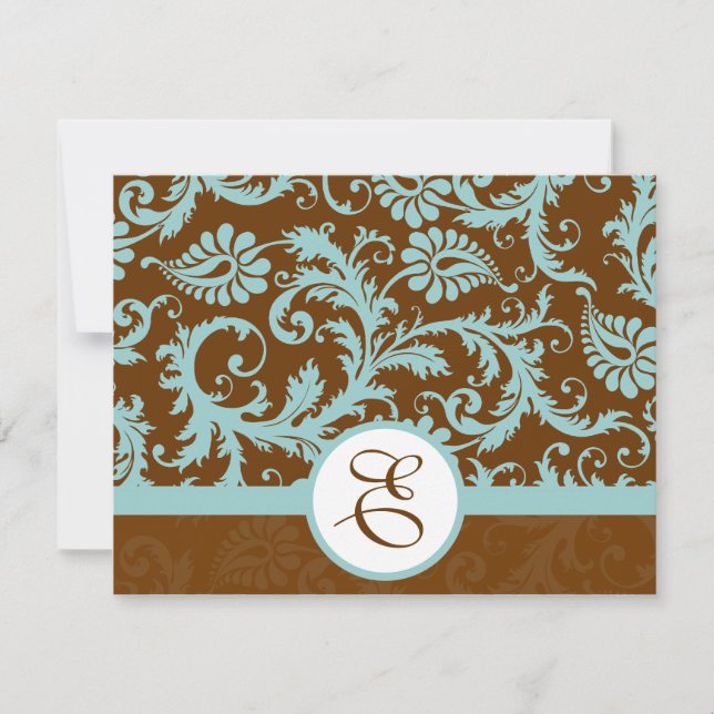 Invitación de boda de damasco azul acuatico sobre  (Anverso)