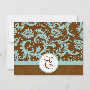Invitación de boda de damasco azul acuatico sobre 