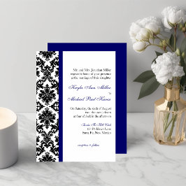 Invitación de boda de damasco azul y negro