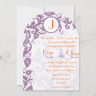 Invitación de boda de damasco con monograma de cir
