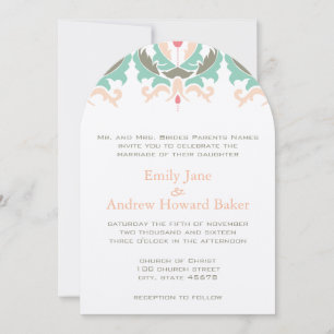 Invitación de boda de damasco coral melocotón ment