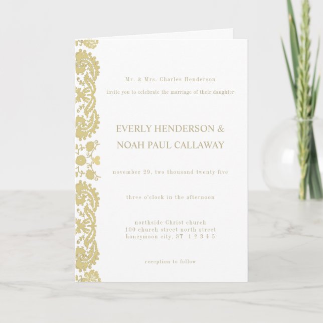Invitación de boda de Damasco crema - Elija fondo (Anverso)