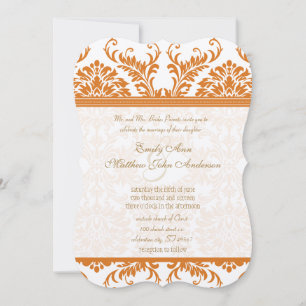 Invitación de boda de damasco de coral y marfil Sn