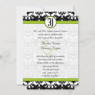 Invitación de boda de damasco de loro de amor verd