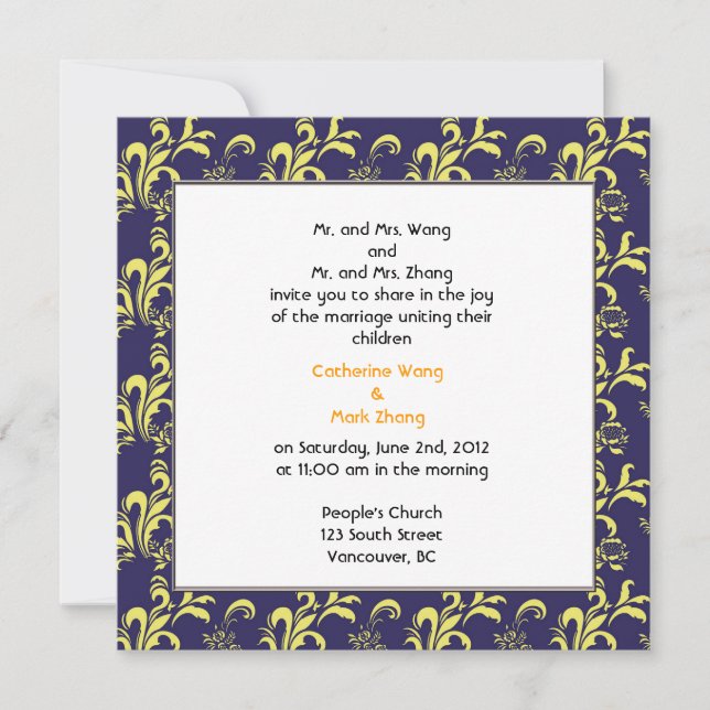 invitación de boda de damasco, de los padres (Anverso)