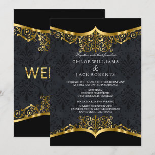 Invitación de boda de Damasco de oro negro