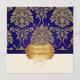 Invitación de boda de damasco de oro/plata falso