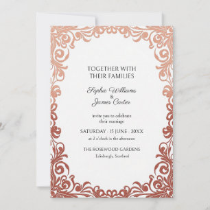 Invitación de boda de damasco de oro Rosa Blanca