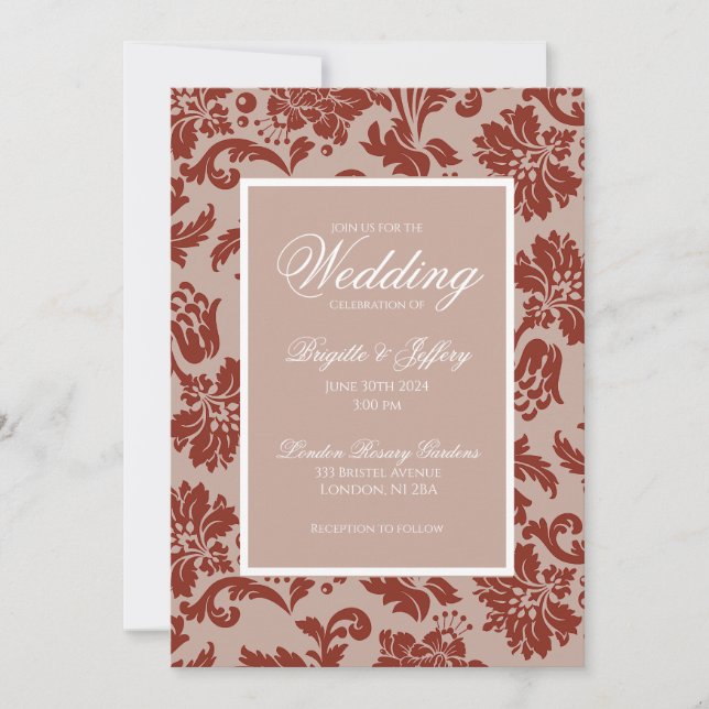 Invitación de boda de damasco de óxido de cobre (Anverso)
