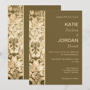 Invitación de boda de damasco dorado Chic