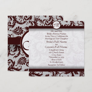 Invitación de boda de damasco marrón chocolate pro