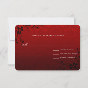 Invitación de boda de damasco metálico rojo con re
