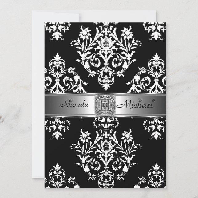 Invitación de boda de Damasco Negro Damasco (Anverso)