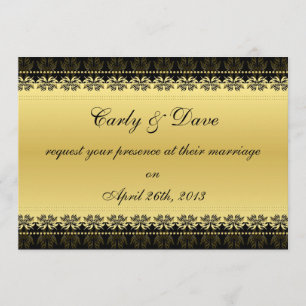 Invitación de boda de damasco negro dorado