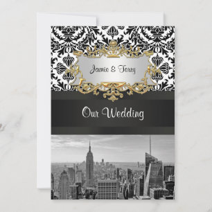 Invitación de boda de damasco NYC Skyline BW 431 V