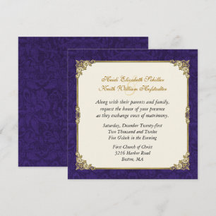 Invitación de boda de Damasco Púrpura y Dorado Ant