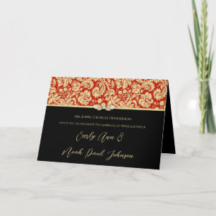 Invitación de boda de Damasco roja y negra