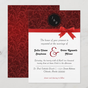 Invitación de boda de Damasco Rojo y Lazo Rojo