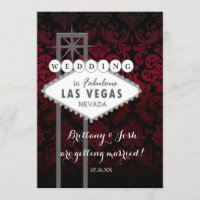 Invitación de boda de damasco rojo y negro de Las 