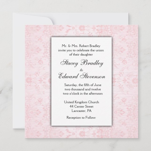 Invitación de boda de Damasco Rosa (Anverso)