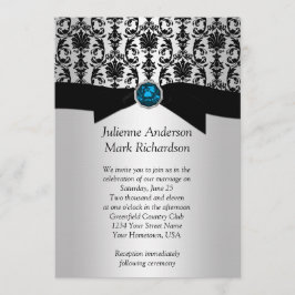 Invitación de boda de damasco turquesa de plata ne