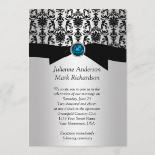 Invitación de boda de damasco turquesa de plata ne