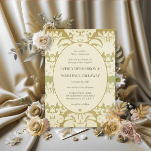 Invitación de boda de damasco verde lima