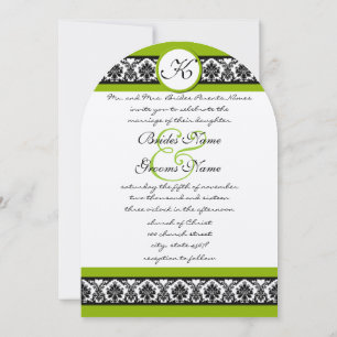 Invitación de boda de damasco verde manzana y negr