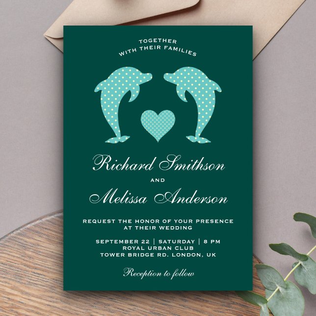 Invitación de boda de delfines románticos y elegan (Subido por el creador)