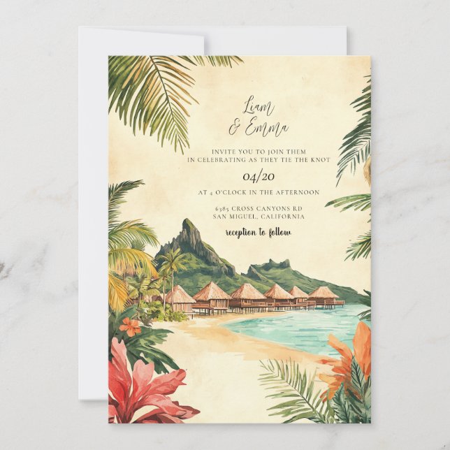 Invitación de boda de destino Bora Bora (Anverso)