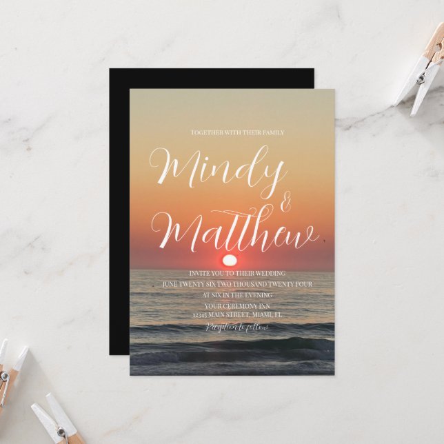 Invitación de Boda de Destino con Atardecer en la  (Anverso/Reverso In Situ)
