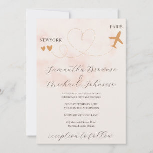 Invitación de boda de destino con avión