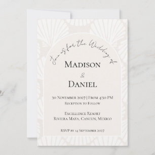 Invitación de boda de destino con concha neutral