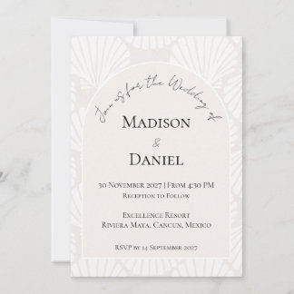 Invitación de boda de destino con concha neutral