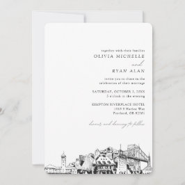 Invitación de boda de destino con la silueta de Po