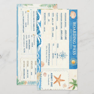 Invitación de boda de destino con tarjeta de embar