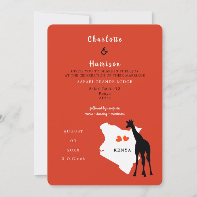 Invitación de Boda de destino de Kenia África (Anverso)