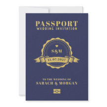 Invitación de boda de destino de pasaporte con mon