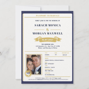 Invitación de boda de destino de pasaporte con mon