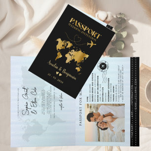 Invitación de boda de destino de pasaporte Falso o