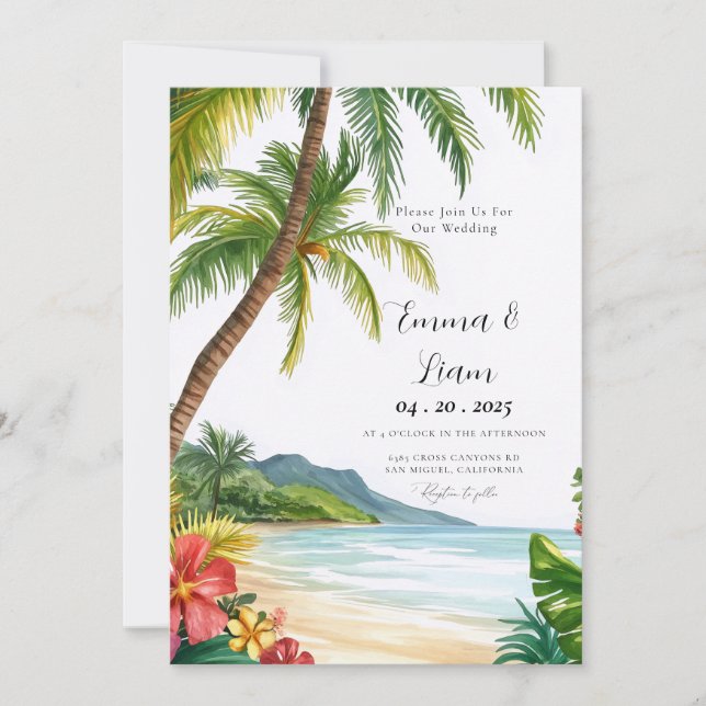 Invitación de boda de destino en la playa de Maui  (Anverso)