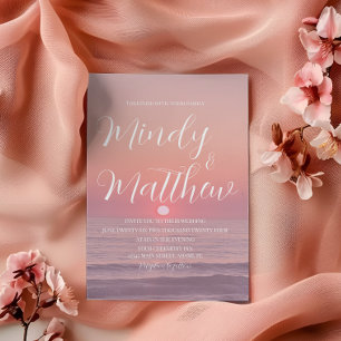 Invitación de boda de destino en la puesta del sol