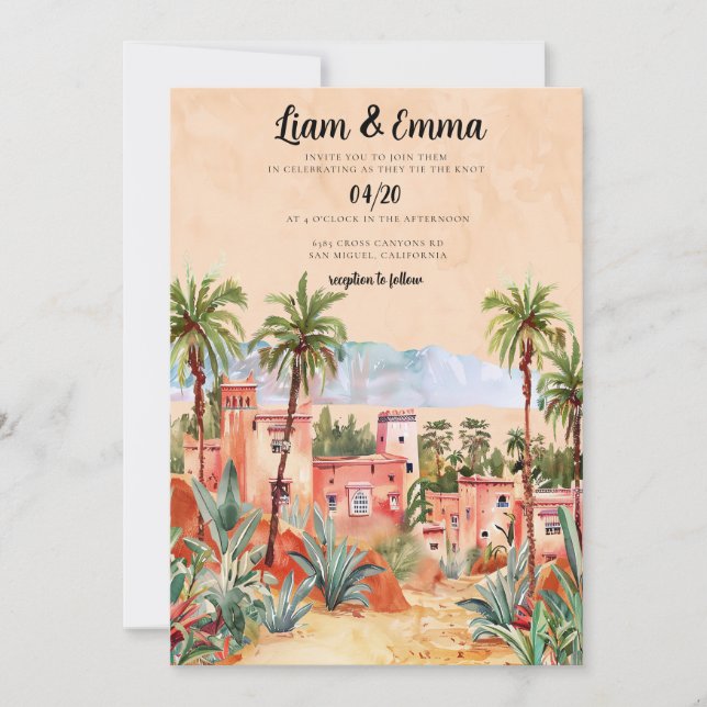 Invitación de boda de destino Marruecos (Anverso)
