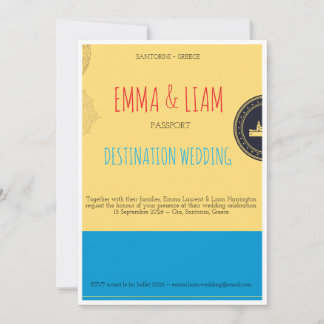 Invitación de boda de destino Santorini con pasapo