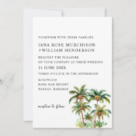Invitación de boda de destino tropical con palmera