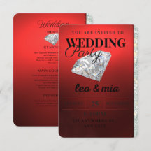 Invitación de boda de diamante rojo moderno para l