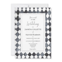 Invitación de boda de diamantes en blanco y negro