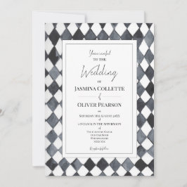 Invitación de boda de diamantes en blanco y negro